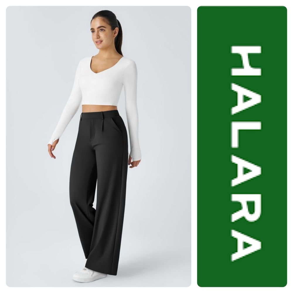 HALARA Black High Waisted Side Pocket Straight Leg Work Pants